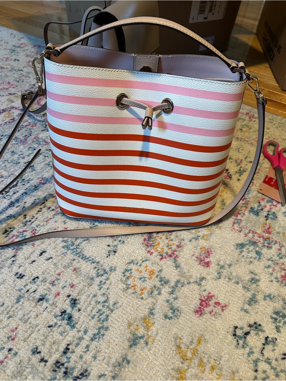 kate spade Pink and Orange Striped Bucket Crossbody Bag